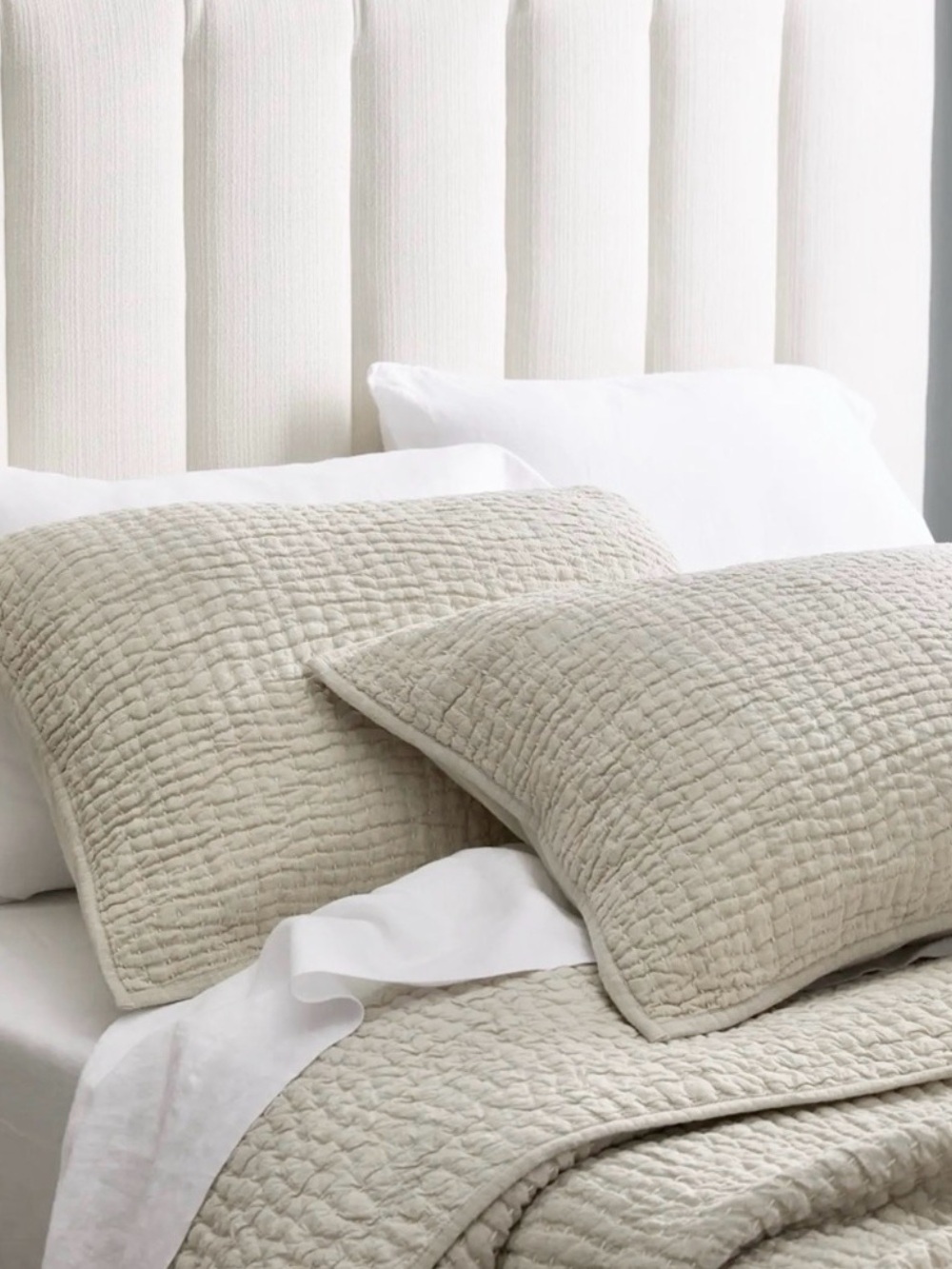 NWT Quince European Linen Cotton Stitch Quilted Sham Set in Natural Set of 2 - Picture 3 of 9